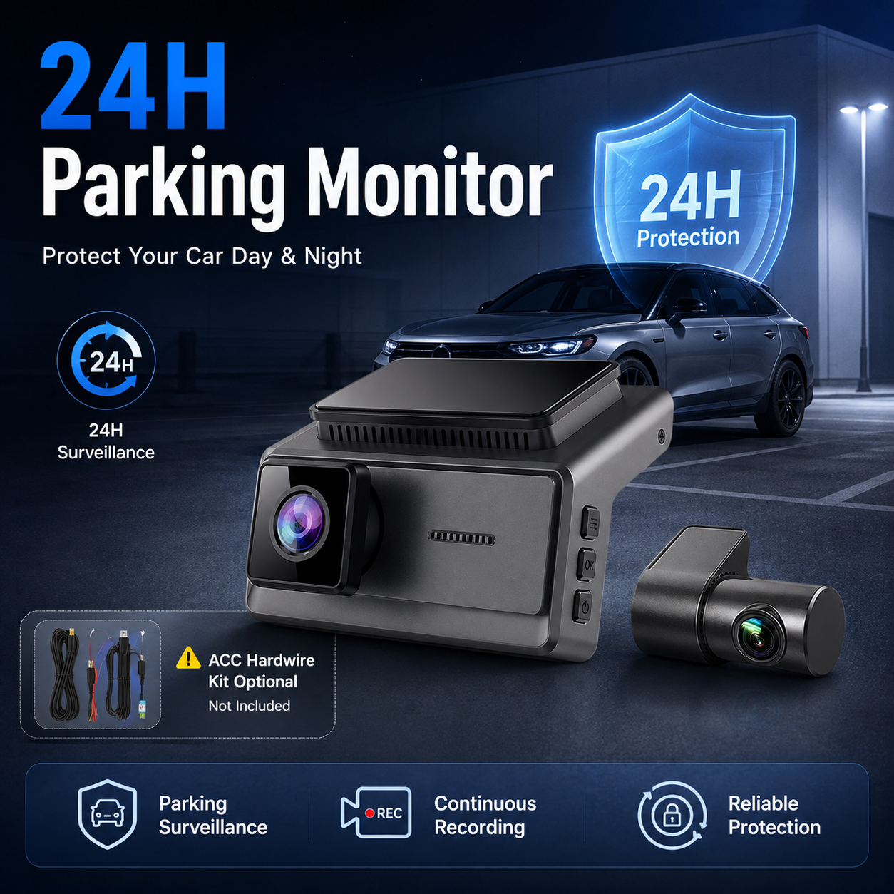 2K+1080P Dual Dash Camera for Car Front Rear View Recorder WiFi Car DVR Night Vision Car Video Recording G-Sensor Loop Recording