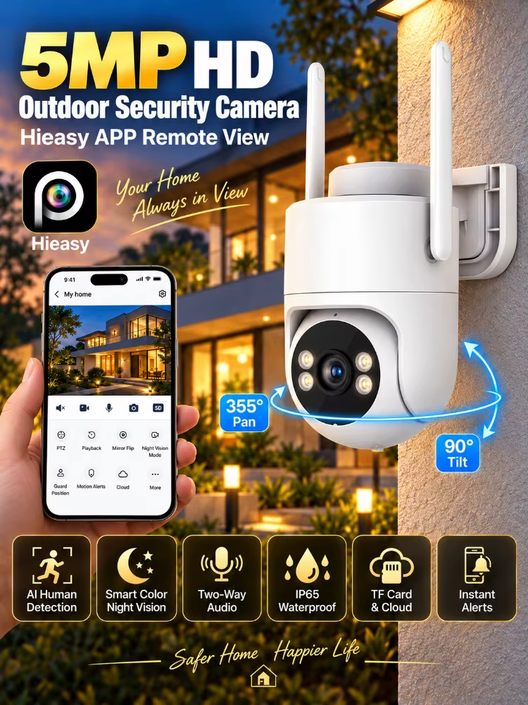 5MP Wifi Camera Outdoor PTZ Full Color Night Vision Human Detection Auto Tracking Waterproof Security Surveillance Cameras CCTV