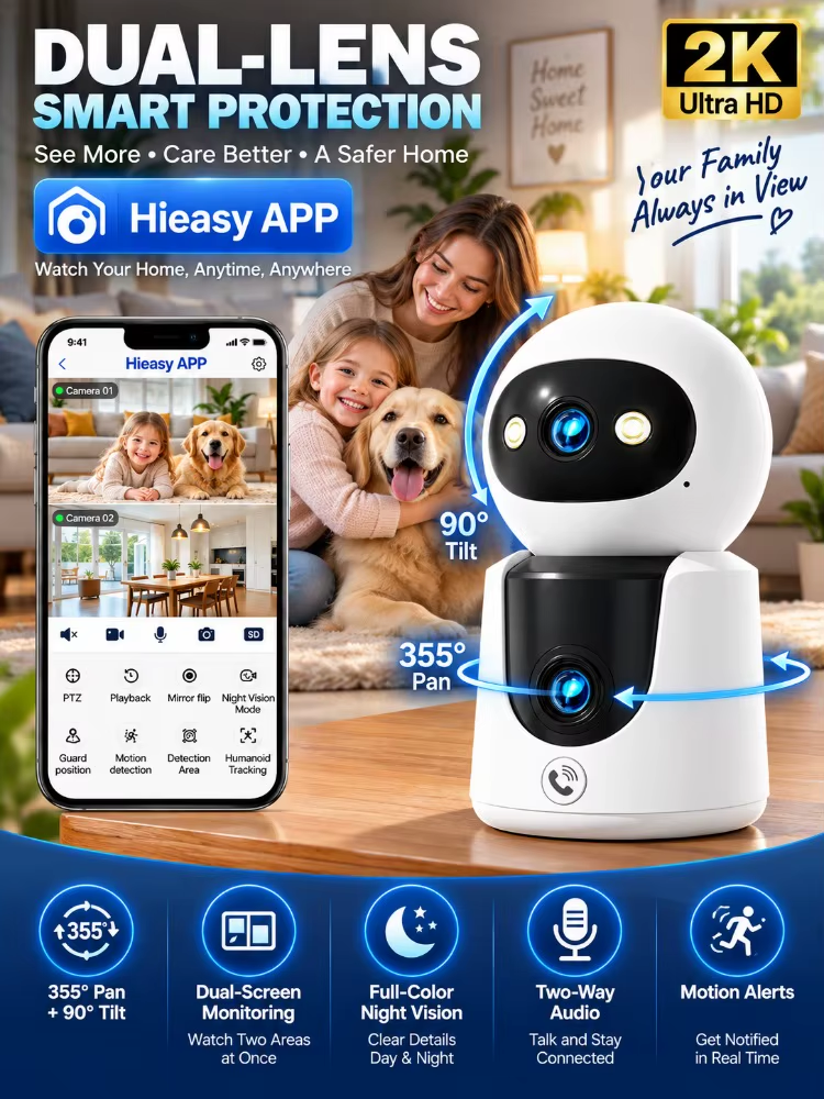 8MP 4K WiFi Camera Indoor Dual Lens Human Detection Baby Pet Monitor Color Night Vision Home Security Surveillance Cameras CCTV