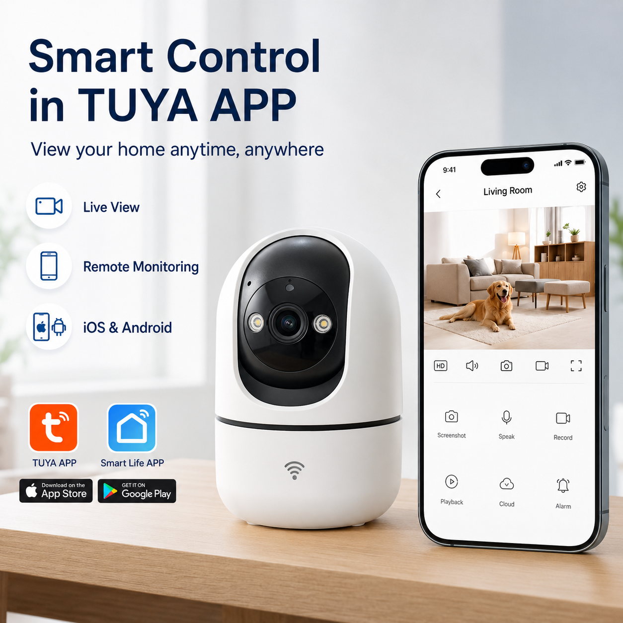Home PTZ WiFi 2MP Camera Tuya Indoor Cam Easy Installation Two Way Audio Night Vision Remote View Cameras Security Surveillance